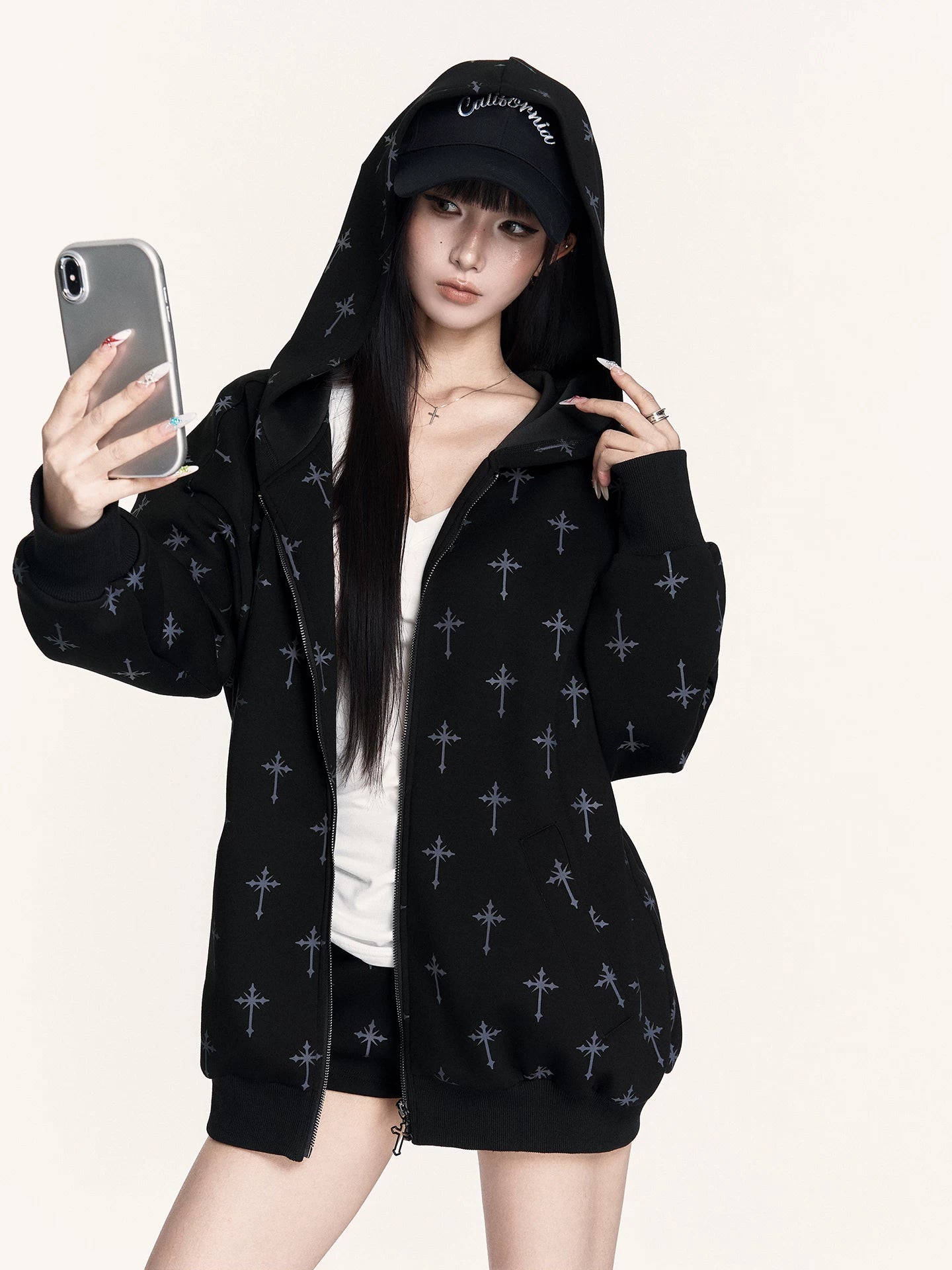 Hooded Sweatshirt Set with Shorts &amp; Flared Pants