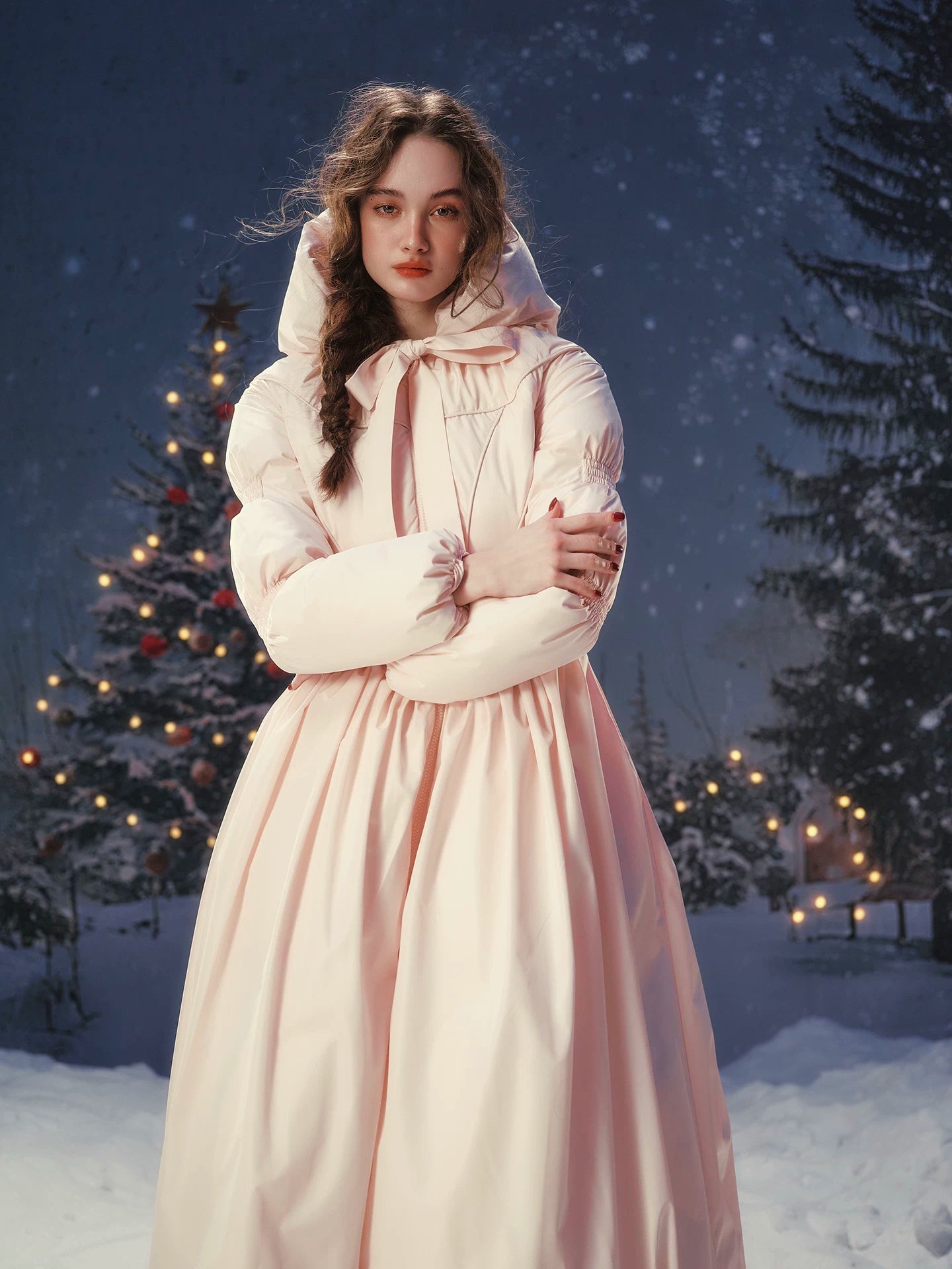 French Pink Tailored Long Down Coat