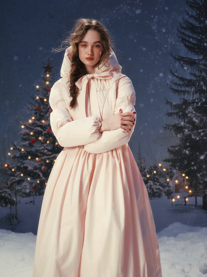 French Pink Tailored Long Down Coat