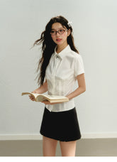 White Cinched Waist Short-Sleeve Shirt - CHINASQUAD