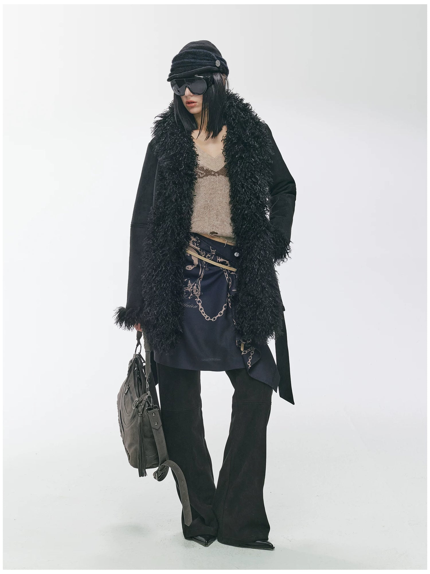 Shearling-Style Mid-Length Belted Duffle Coat