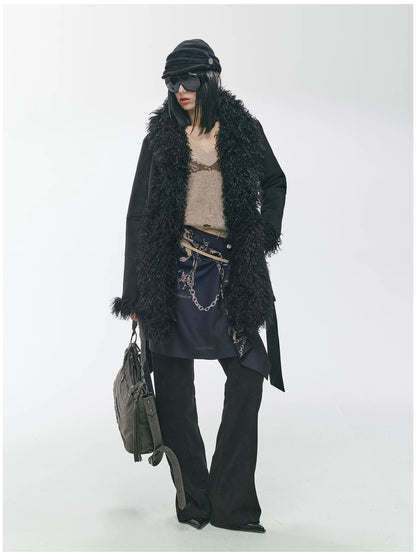 Shearling-Style Mid-Length Belted Duffle Coat