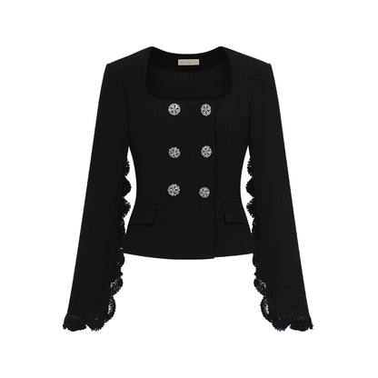 Mirage Vintage Lace-Collar Blazer &amp; Flared Skirt Set