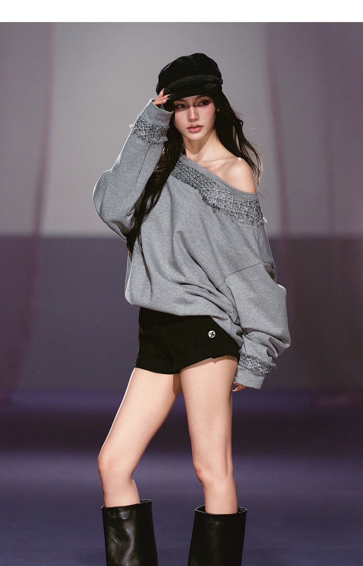 Tailored Rolled-Hem Mini Tweed Shorts