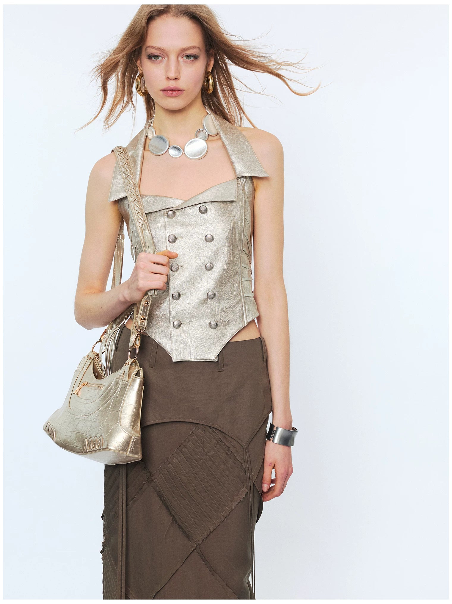 Punk Double-Breasted Buckle Low-Cut Vest