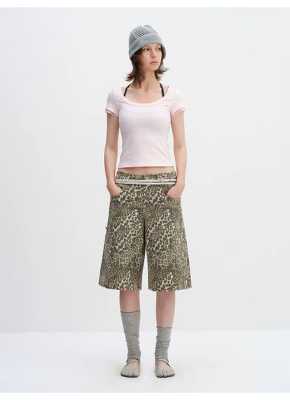 Lace Trim Scoop Neck Fitted Cotton T-Shirt