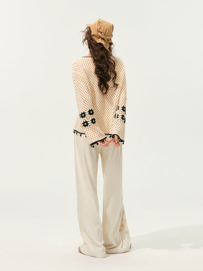 Hollow Out Pullover Crochet Crewneck - CHINASQUAD