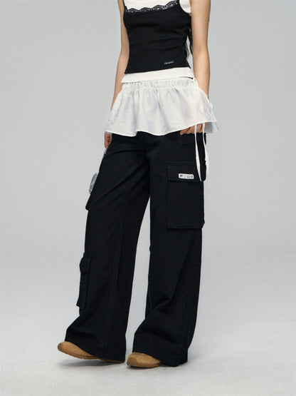 Flap-Back Pocket Utility Wide-Leg Jeans