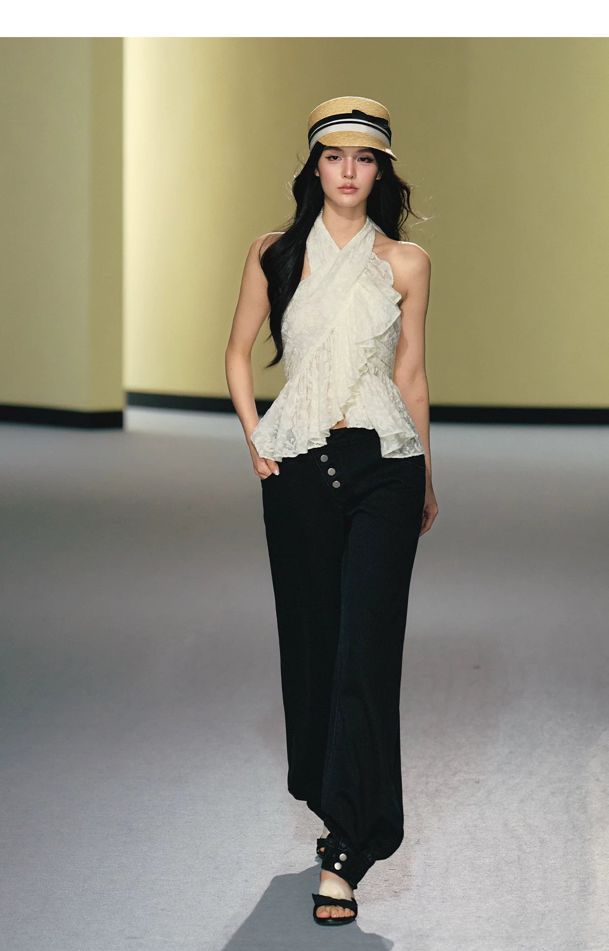 Asymmetric Placket Straight-Leg Denim Trousers