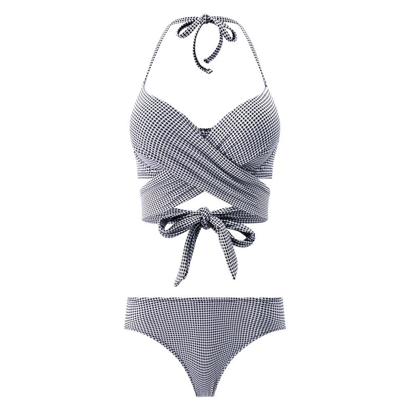 Balneaire Houndstooth Tie-up Two-Piece Swimsuit