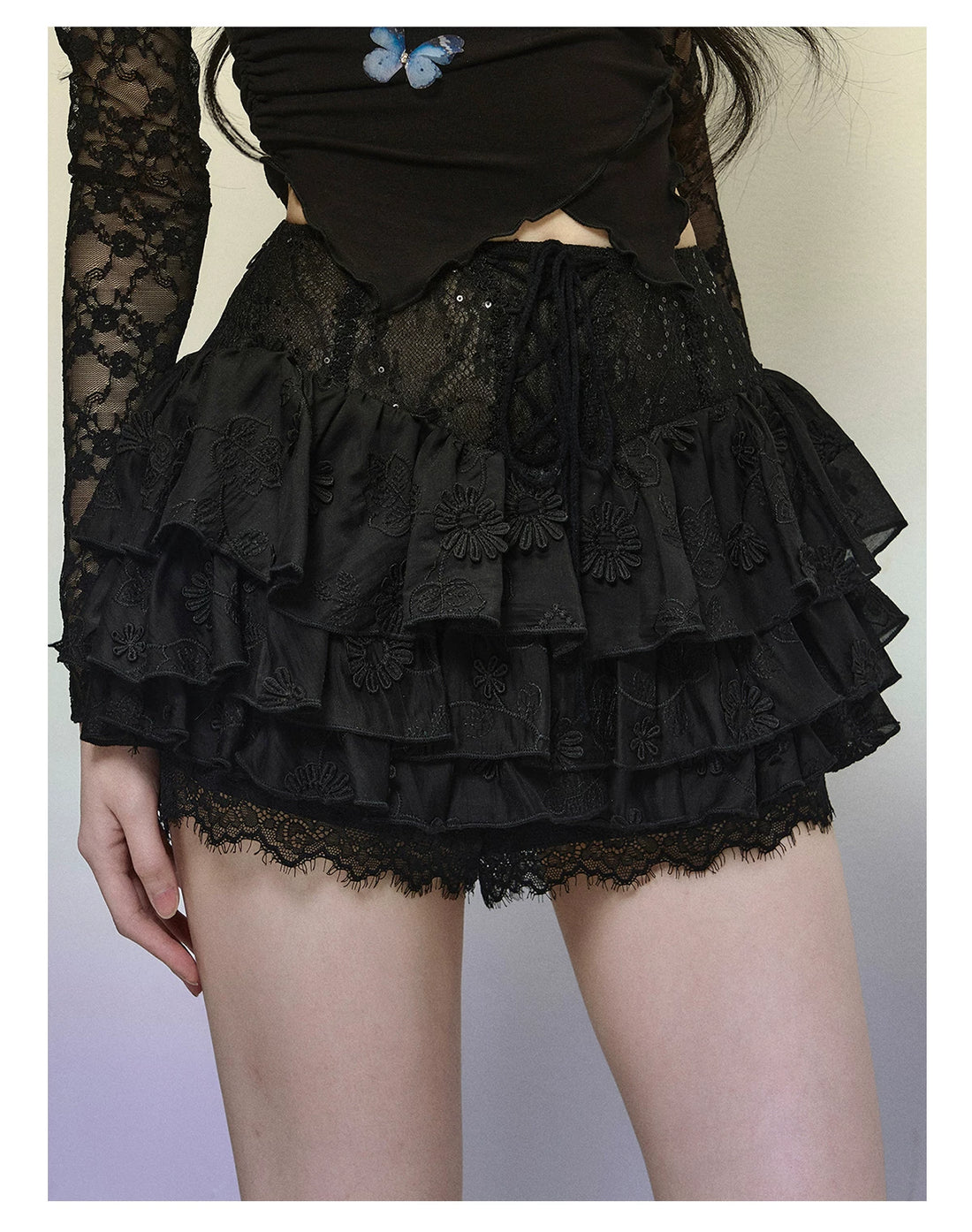 High-Waist Lace A-Line Mini Skirt