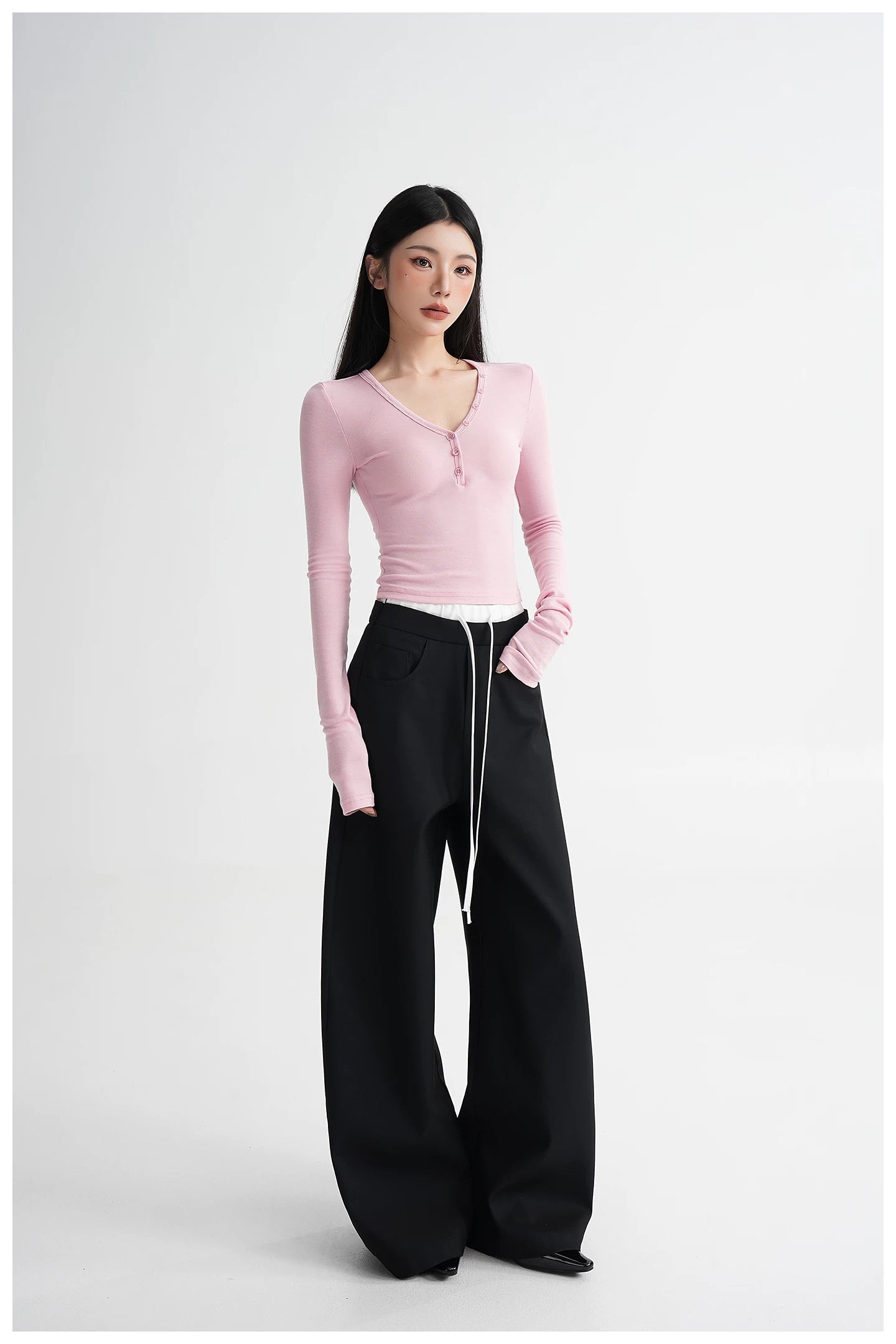 Panel Wide-Leg Floor-Length Trousers