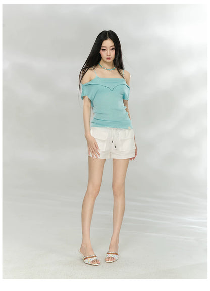 Folded Off-Shoulder Knit T-Shirt
