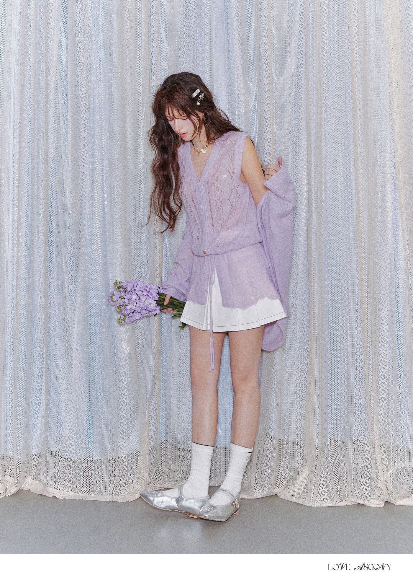 Mohair Wool-Blend Drawstring Cami &amp; Cardigan Set