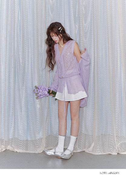 Mohair Wool-Blend Drawstring Cami &amp; Cardigan Set