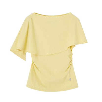 Layered Cape-Effect Slim-Fit Top