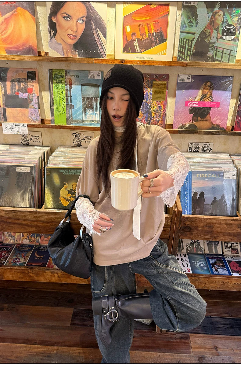 Vintage Washed Panelled Fleece-Lined Denim Pants