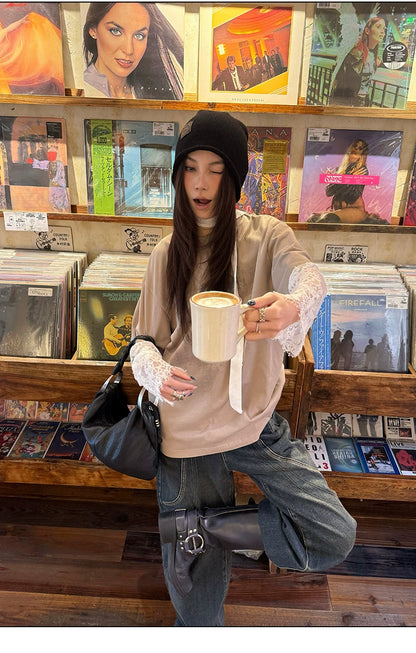 Vintage Washed Panelled Fleece-Lined Denim Pants