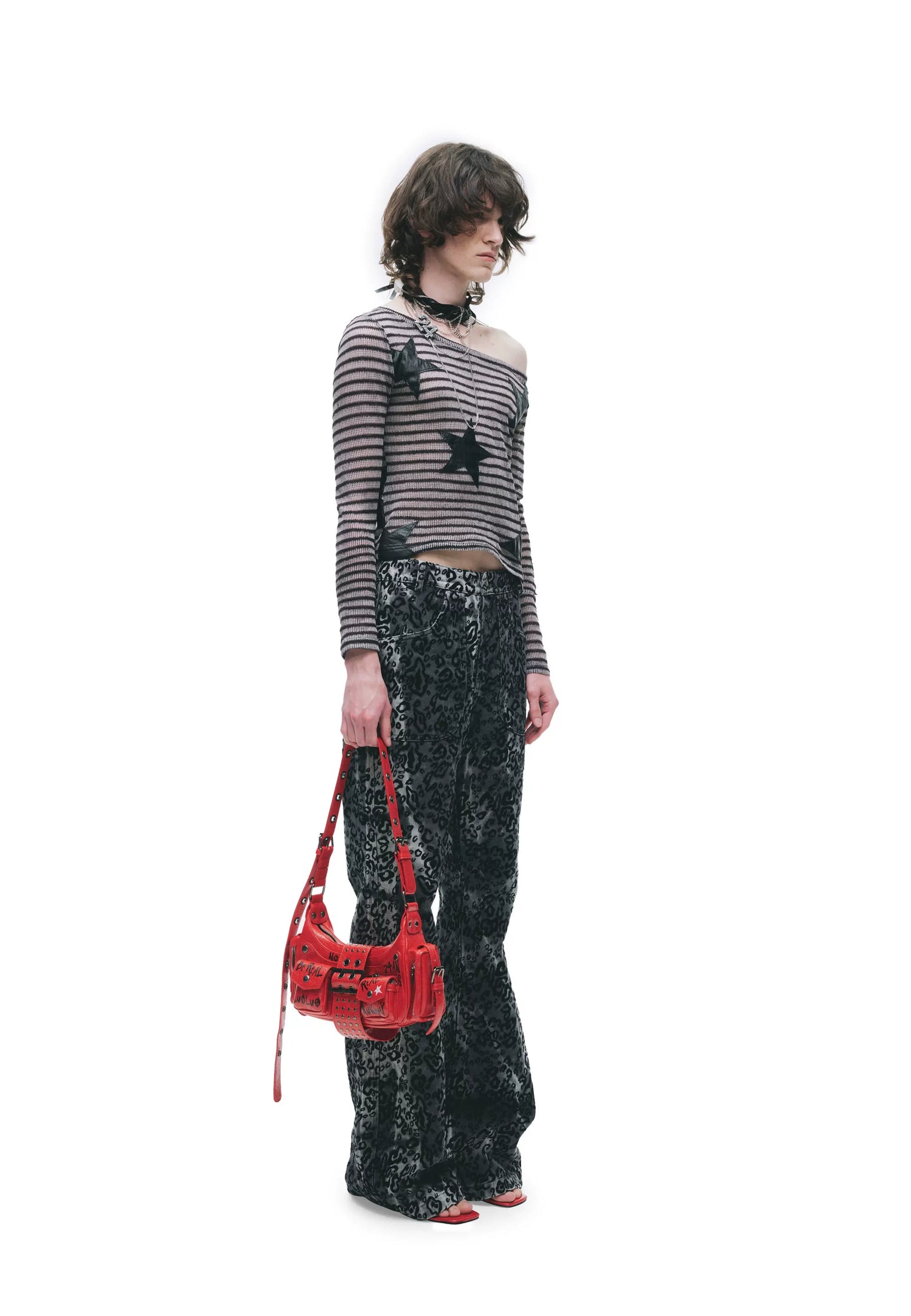 Asymmetric Sheer Knit Off-Shoulder Top