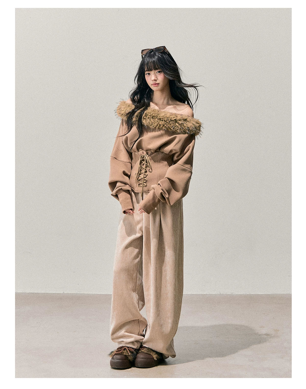 French Off-Shoulder Fuzzy Knit T-Shirt