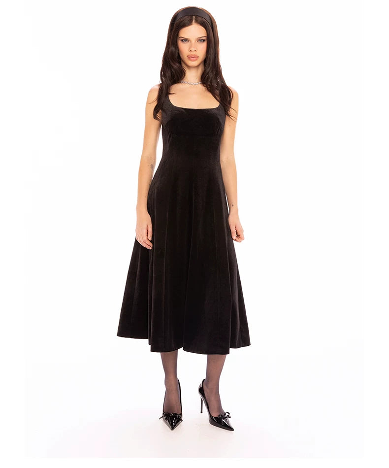 Velvet Strap Fit-and-Flare Mini Dress