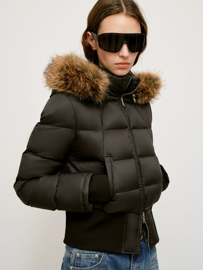 90% White Duck Fur Collar Cropped Down Jacket