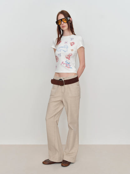 Flared Pants with Back Pocket Logo Embroidery