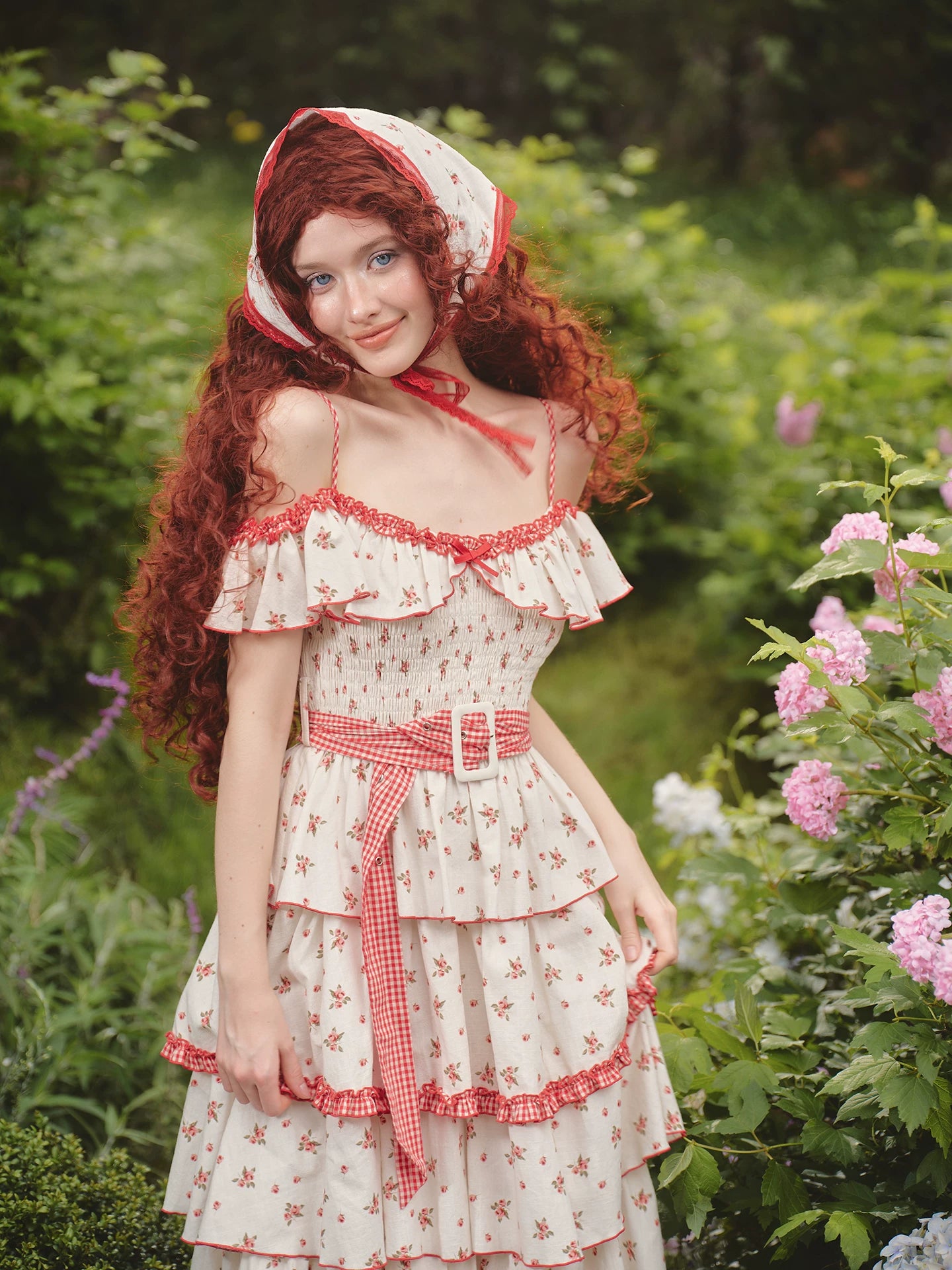 French Pastoral Floral Tiered Maxi Dress