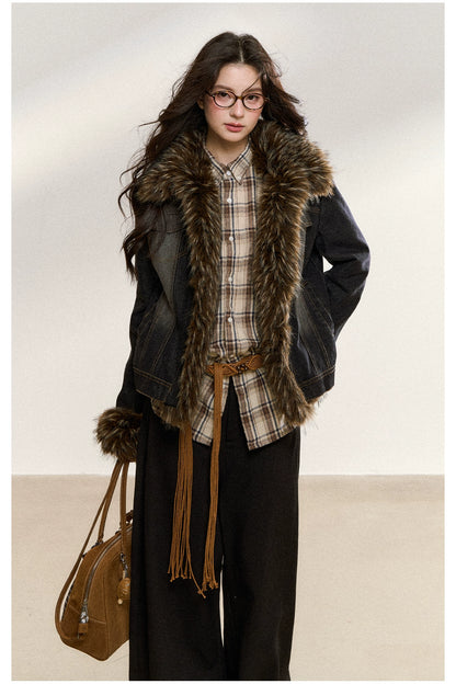 Faux Fur Trim Denim Jacket
