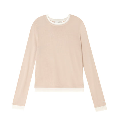 Layered-Effect Crew Neck Fitted Knit T-Shirt