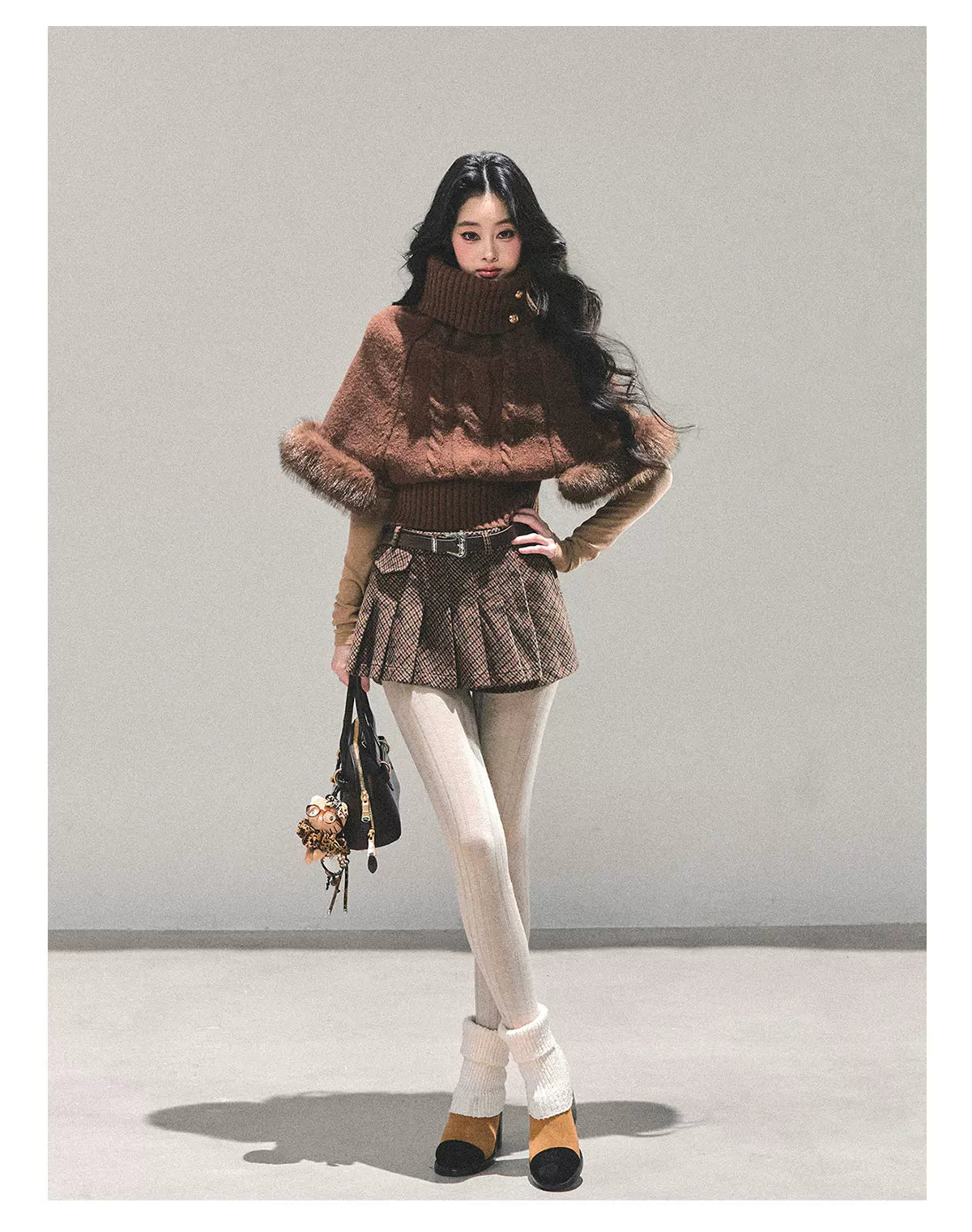 High-Neck Cable Knit Sweater