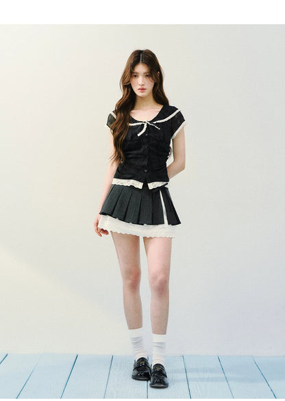 Vintage Sheer Polka Dot Sailor Collar Blouse