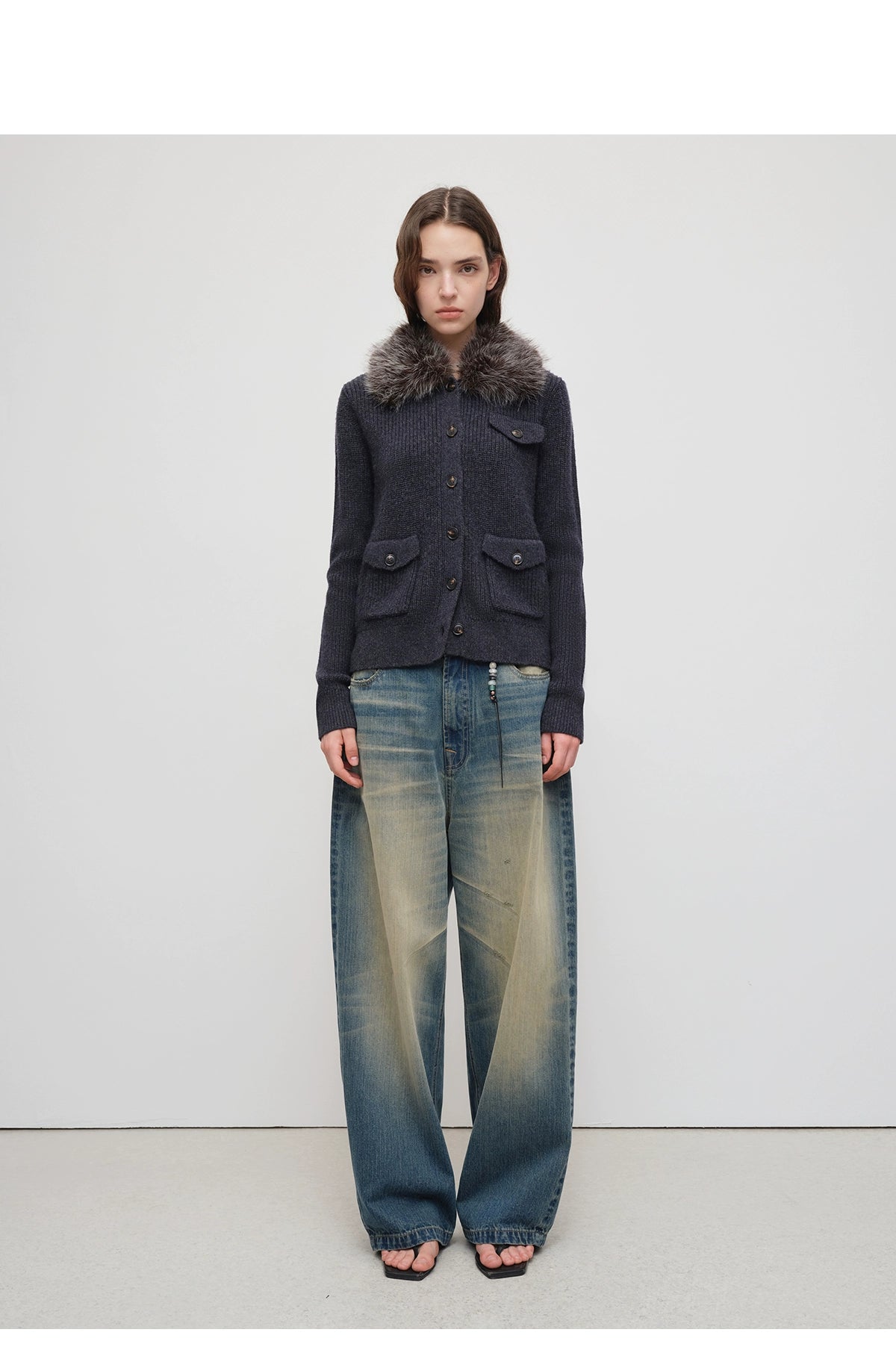Vintage Tapered Wide-Leg Distressed Denim Pants