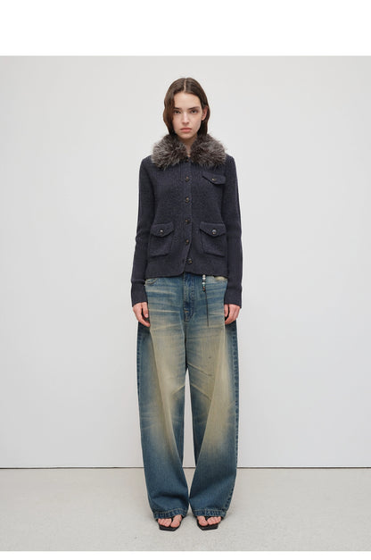 Vintage Tapered Wide-Leg Distressed Denim Pants