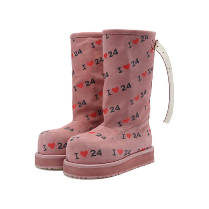 Letter Print Suede Snow Boots
