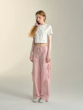 Pink & Grey Bow Tie Drawstring Cargo Pants - CHINASQUAD