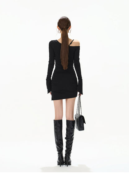 Asymmetric Off-Shoulder Bodycon Mini Dress