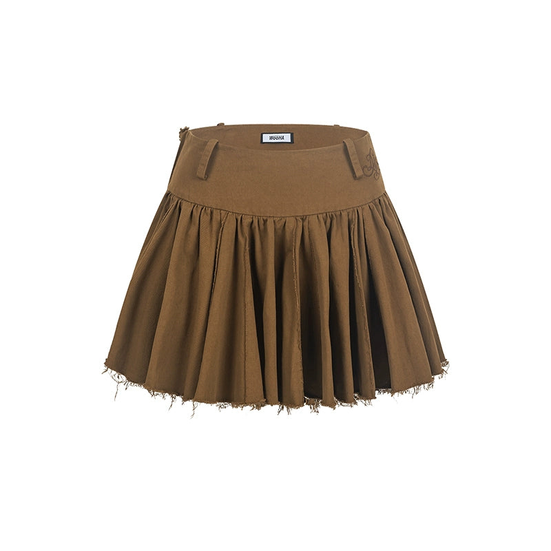 Patchwork Frayed Pleated Mini Skirt - CHINASQUAD