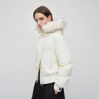 Faux Raccoon Fur Trim 90% White Duck Down Parka