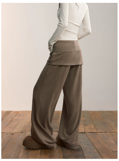Folded Waist Skirt-Hem Wide-Leg Sweatpants