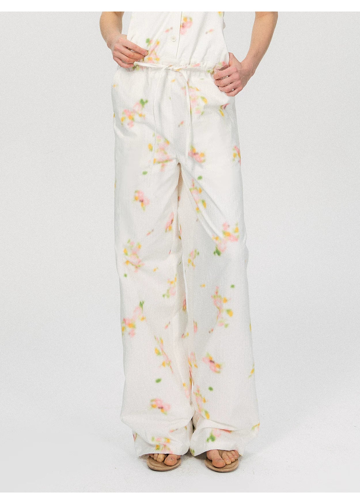 Vintage Soft-Blur Floral Backless Strap Jumpsuit
