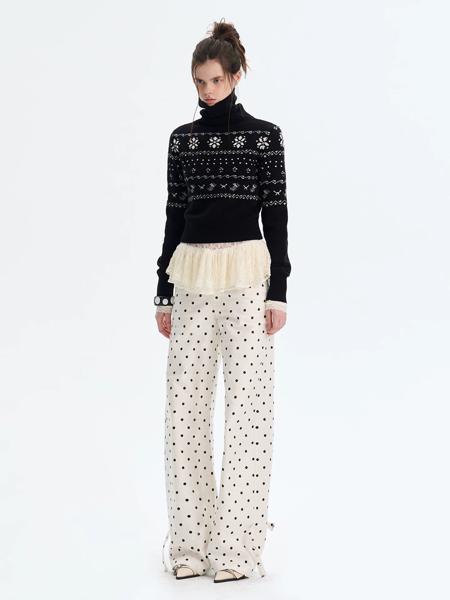 Fair Isle Wool Turtleneck Knit Sweater