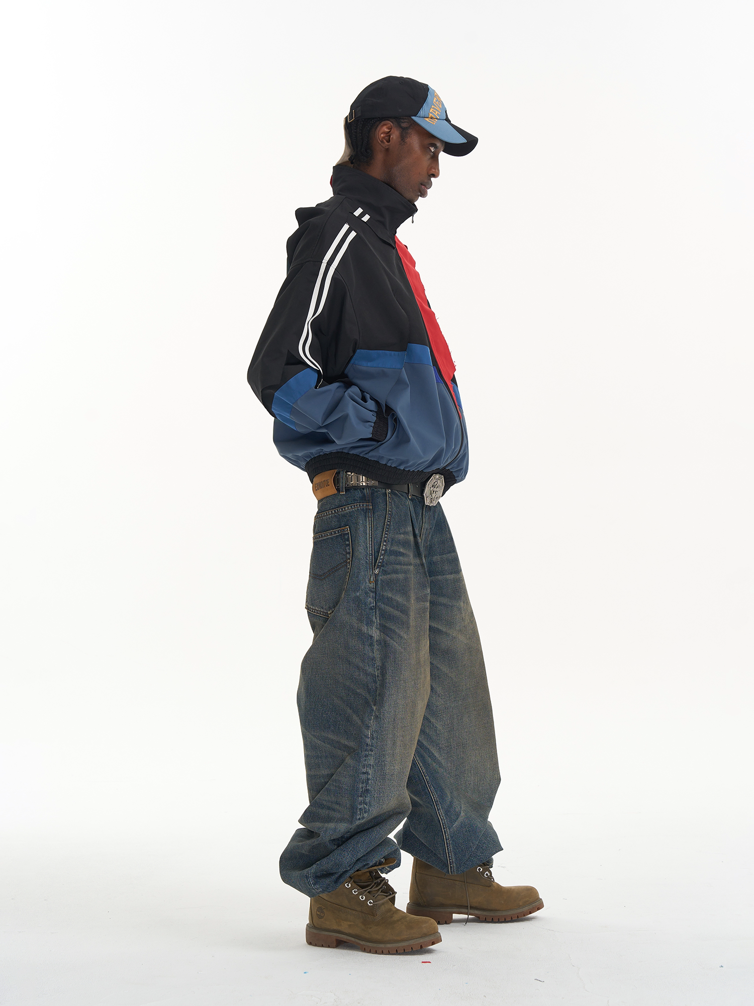 Distressed Cut-Out Color-Block Sport Jacket