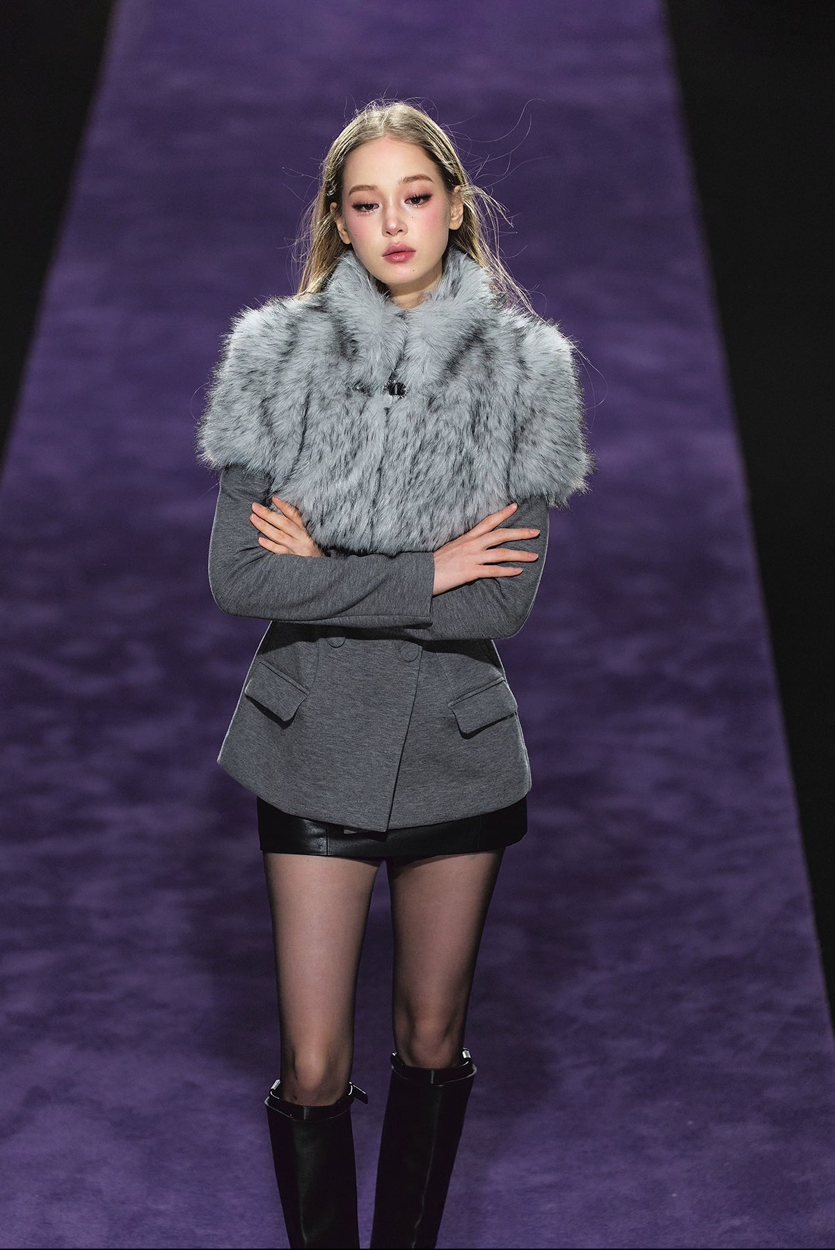 Faux Fur Collar Layered Double-Breasted Blazer Set