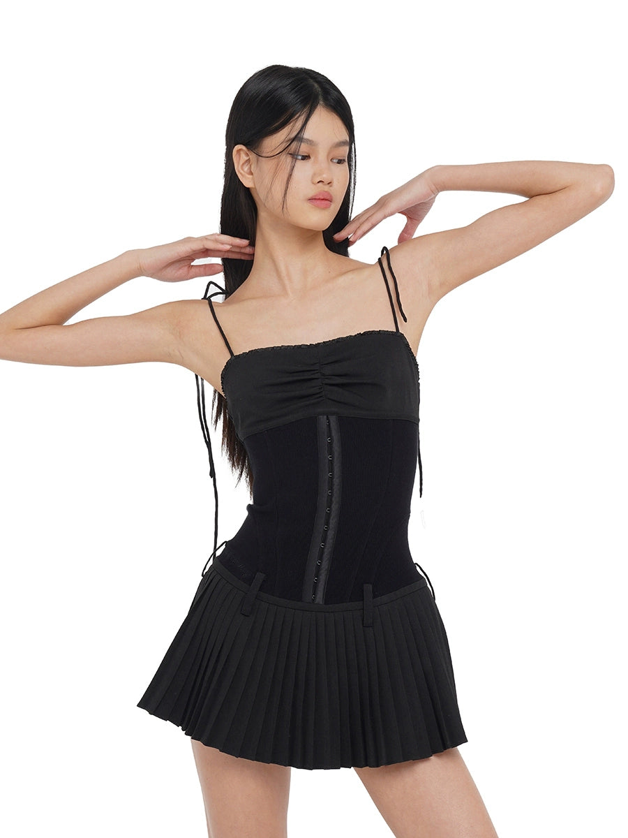 (Final Sale) Pleated Spliced Mini Dress