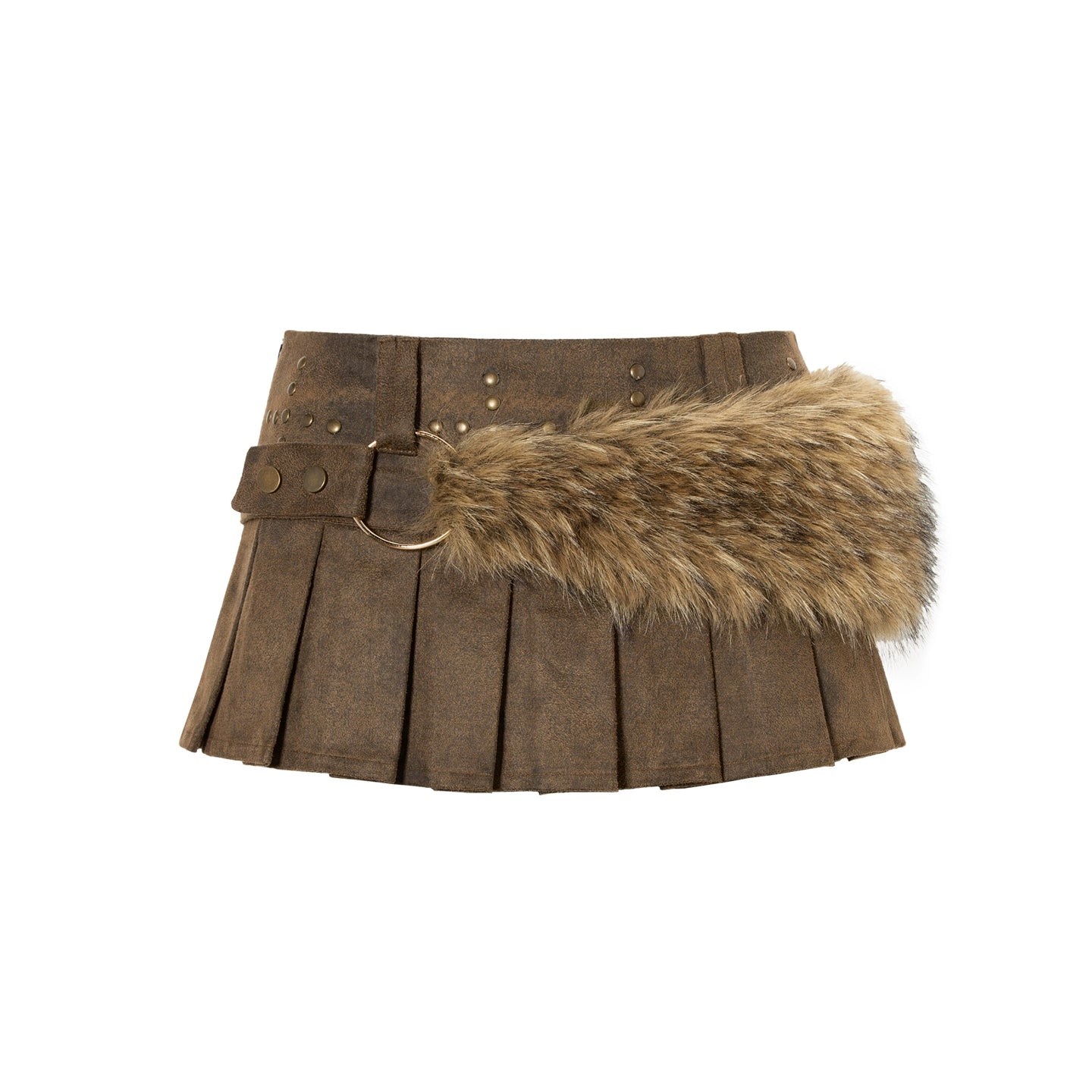 Faux-Fur Spliced Low-Rise Mini Skirt