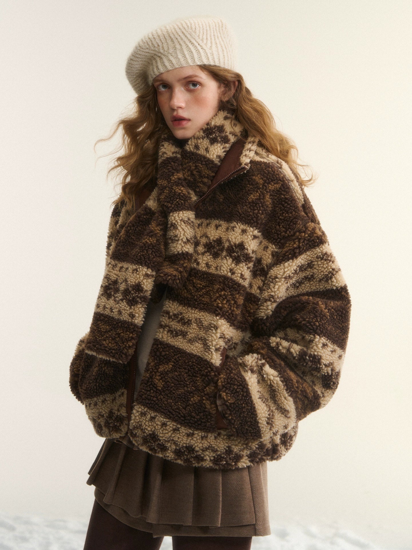 Fleece Stand-Collar Jacket with Scarf