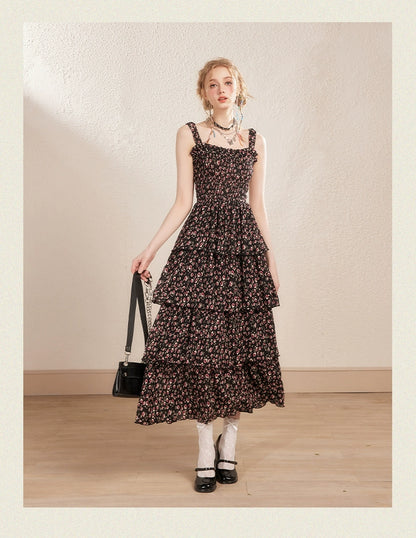 Black Floral Spaghetti Strap Dress