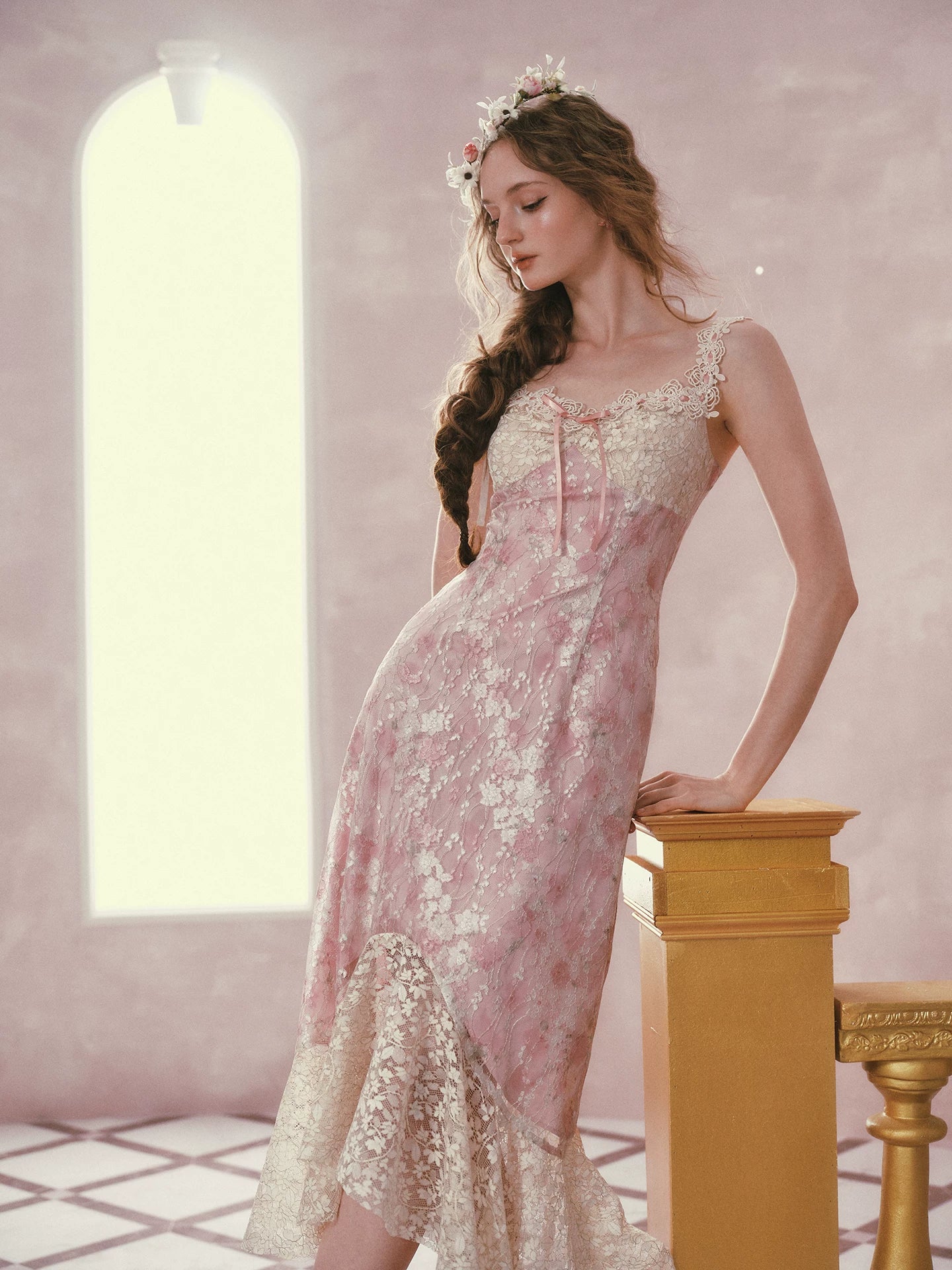 Floral Rococo Lace Mermaid Midi Dress