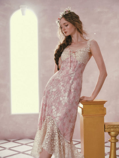 Floral Rococo Lace Mermaid Midi Dress